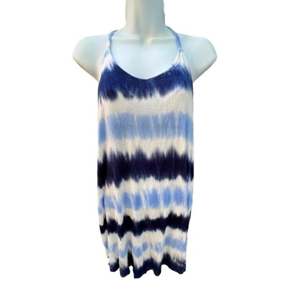 PJ Salvage Blue & White Tie Dye Summer Racerback Chemise Dress Medium